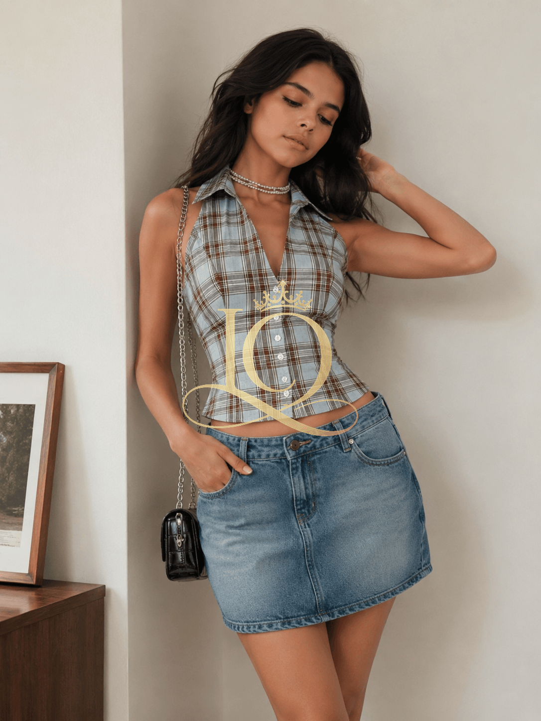 Plaid Corset Top — Slate Plaid — view 1